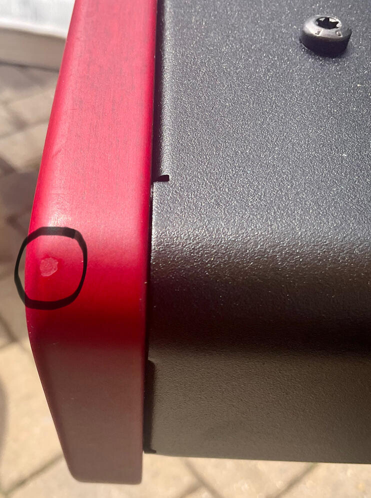 Small Blem Mark underneath Wood Side Panel Small Blem Mark underneath Wood Side Panel